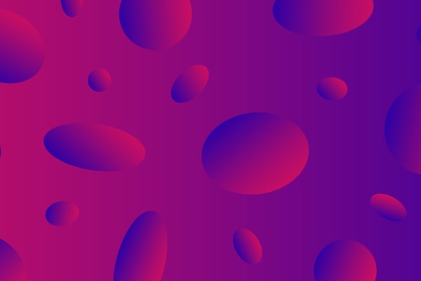 Multiple circle and oval shapes with a red to dark blue gradient over a red and dark blue gradient background.