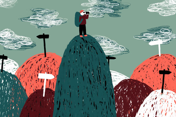 Illustration of a man on a mountain