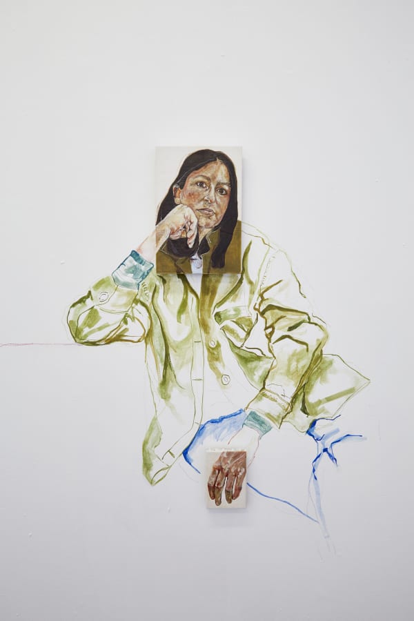 portrait of painting of woman with brown hair sitting
