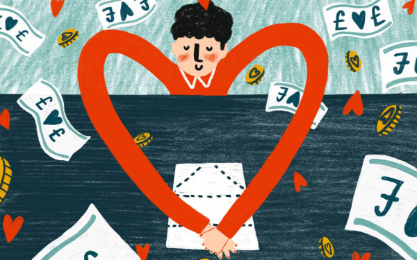 illustration of a man drawing a making money
