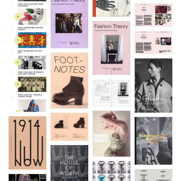 A selection of front covers of work written and edited by Prof. Amy de la Haye. For decorative purposes only.