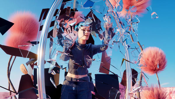 AI generated image of woman breaking through glass