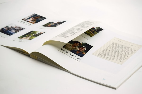 An open publication on a surface
