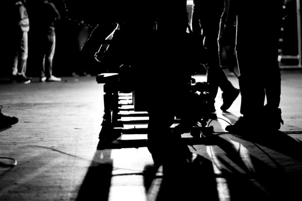 Black and white image of people standing