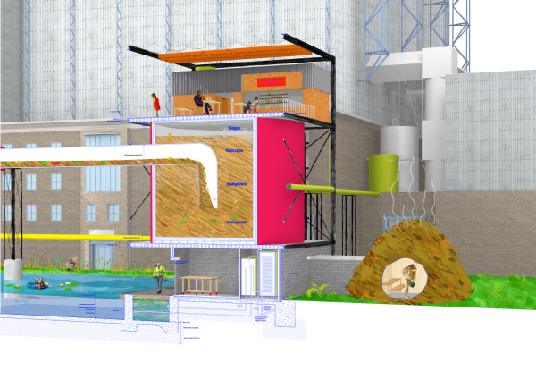 Illustration showing proposed waste facility with sauna and swimming pool