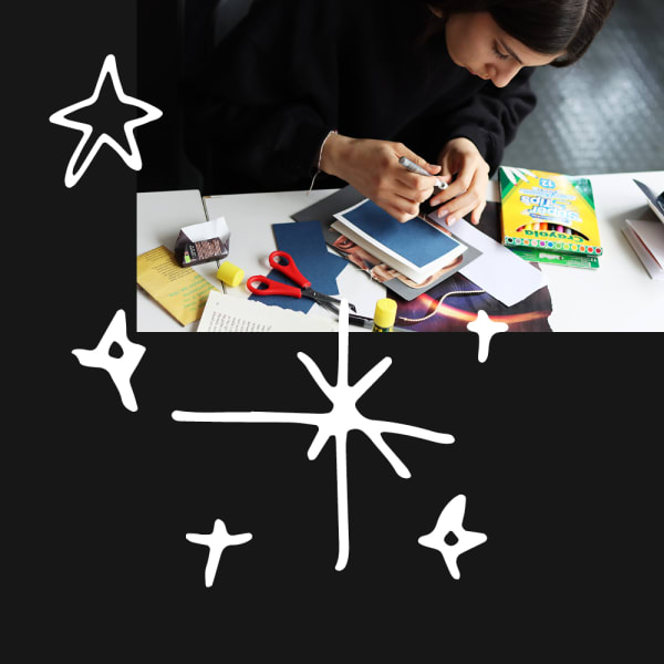 Student working on a scrapbooks