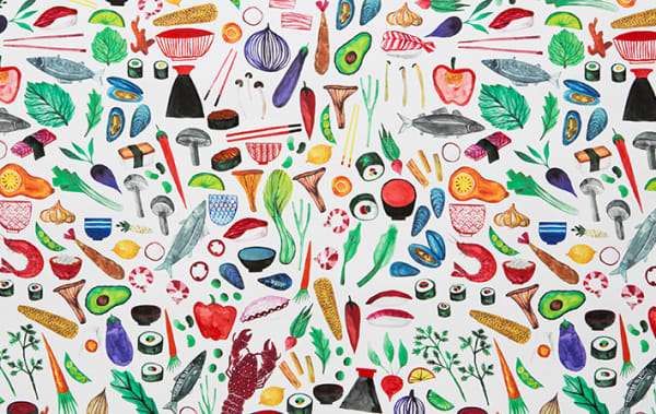 A spread of colourful fruit and vegetables.