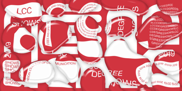 red banner with white text advertising LCC Degree Shows