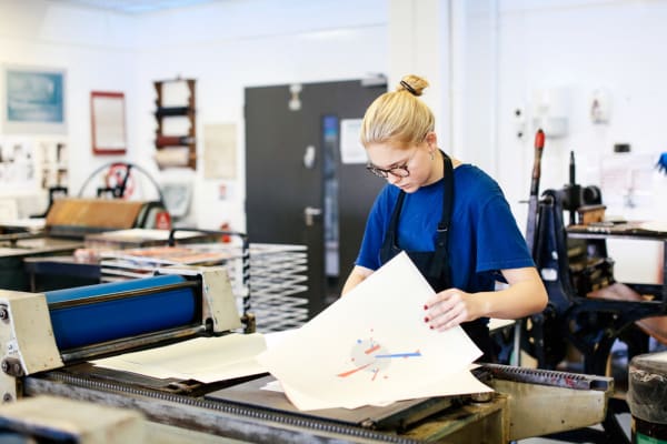 Student in printing workshop
