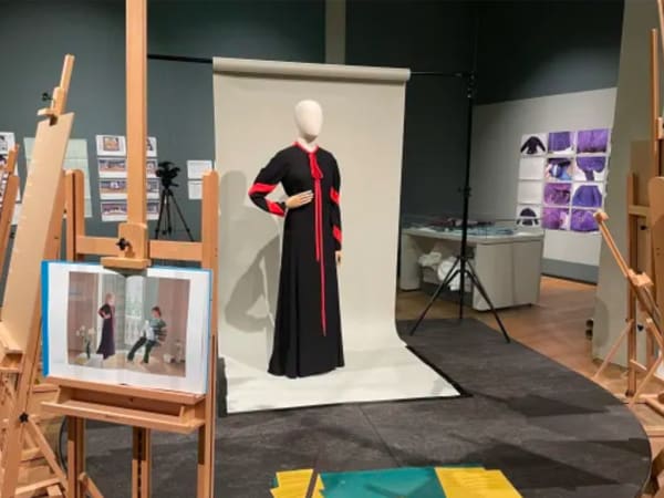 Dress by Ossie Clark, worn by Celia Birtwell in David Hockney's painting 'Mr and Mrs Clark and Percy'. | Cultural Programme | LCF | UAL