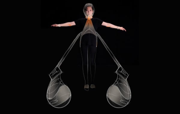 A photograph of a person with an illustration of a futuristic vehicle placed over the top