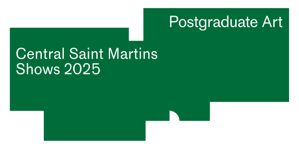 An olive green typographic banner + identity with the text CSM Shows: Postgraduate Art