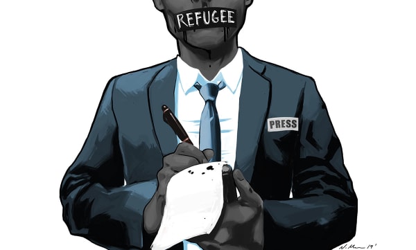 An illustration of a silenced journalist. 