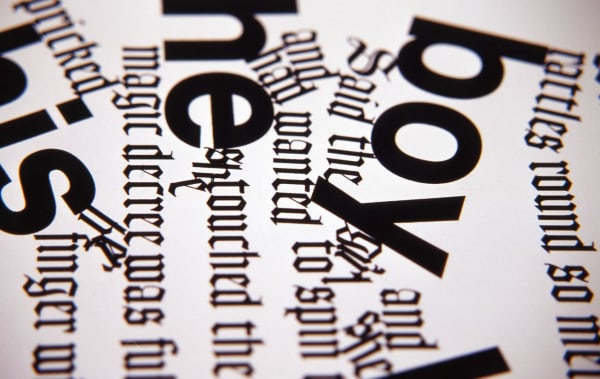 Black words printed on white paper