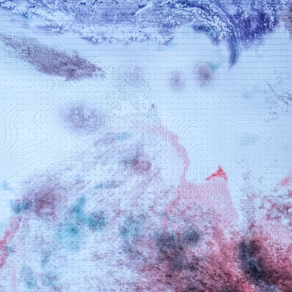 Red, blue and white swirl together, with mapping lines showing underneath