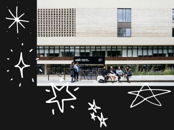 students sitting in front of the Camberwell Peckham Road building