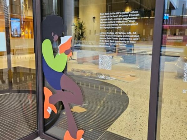 Artwork in the window of the Turing building.