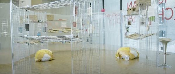 Installation view of end of year show with publications