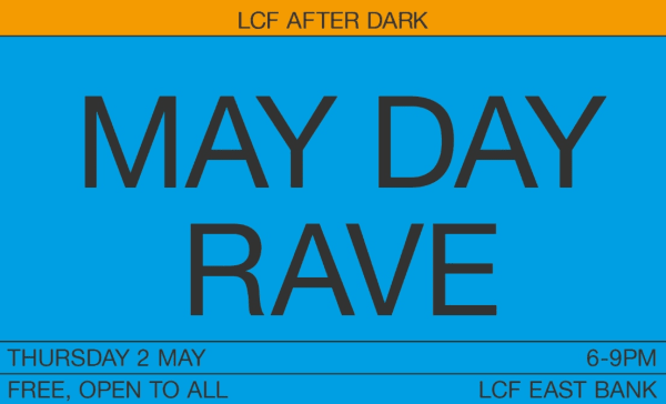 Blue and orange branding for LCF After Dark.