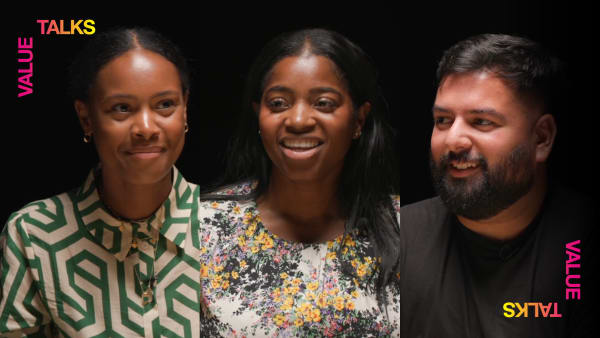 Photograph of three people involved in the Value Talks discussion.