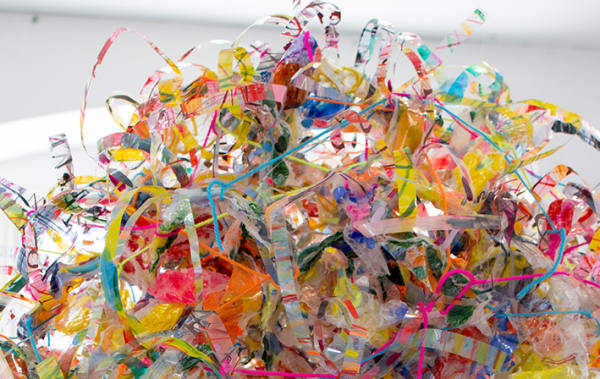 Artwork made of multicoloured shredded paper