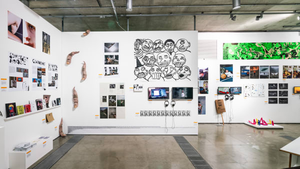 Work displayed on the walls of an art gallery 