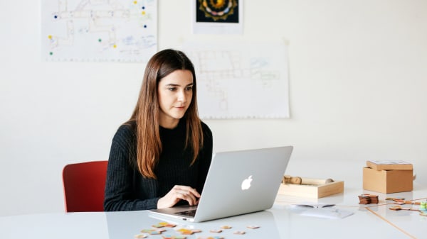 Woman working on laptop
