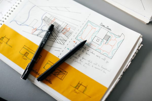 Sketchbook with architectural drawings 