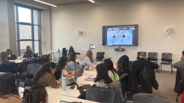 Students in a classroom for the LCF x KEA online workshop, February 2024. 