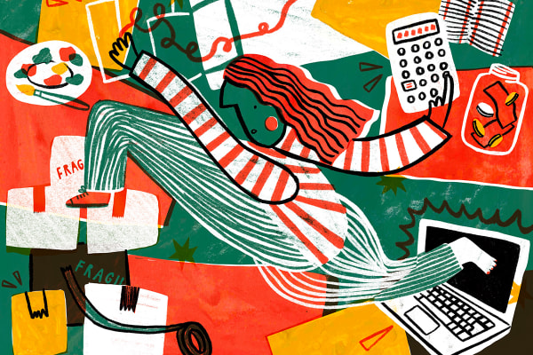 Illustration of a person multitasking