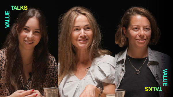 Image showing three photographs of speakers for LCC Value Talks.
