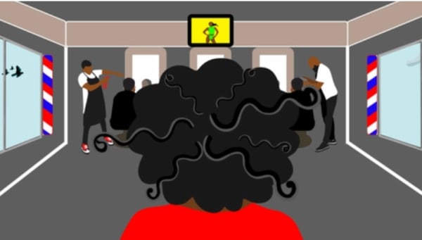 animated black person going to the barber