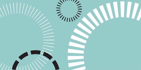 Decorative image of turquoise background with 4 dashed circles 