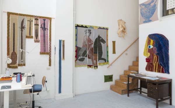 Paintings in art studio