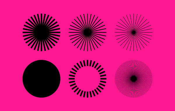 Six radials on a pink background