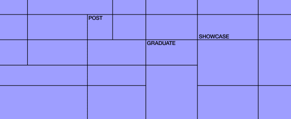 Postgraduate Showcase identity written on a lilac background. 
