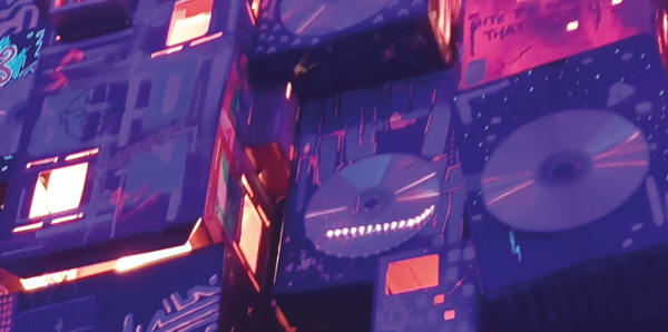 abstract purple artwork which looks like a computer circuit board