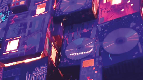 abstract purple artwork which looks like a computer circuit board