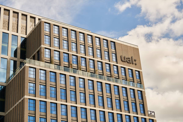 LCF East Bank building with the UAL logo showing in the top right corner