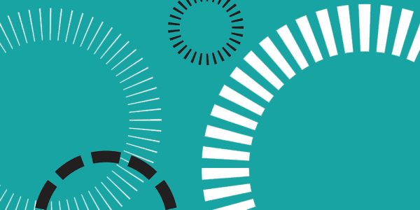 Decorative image of turquoise background with 4 dashed circles in either black and white 