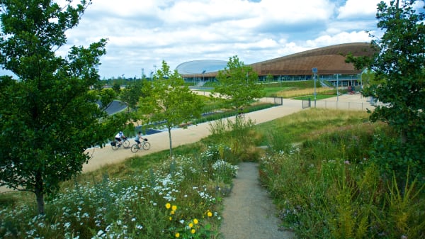 Lee Valley VeloPark through the parklands of the north of the Park taken by Premm on the first post Park opening photoshoot.