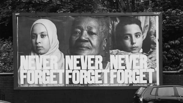 billboard with grenfell victims