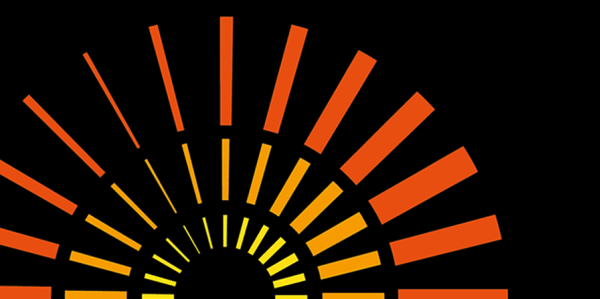 gradient of yellow to deep orange graphic radial circles on a black background