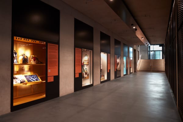 Work on display in vitrines at the East Bank building