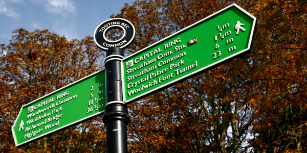 Sign post in Tooting Bec Common