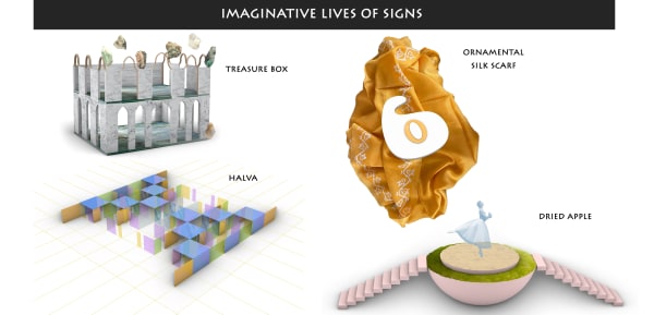 Treasure box, halva, dried apple and silk scarf