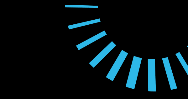 Blue graphic half dial filling up the right side of the black background image