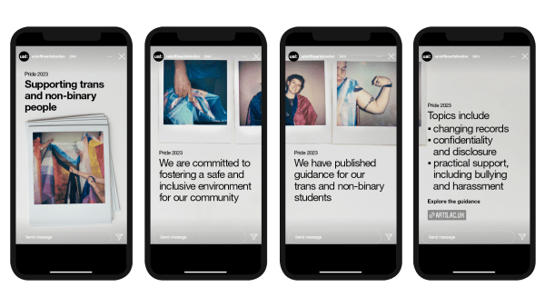 Instagram story over 4 slides about how to support trans and non-binary people