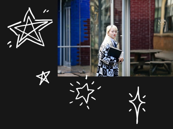 a person walking into the College