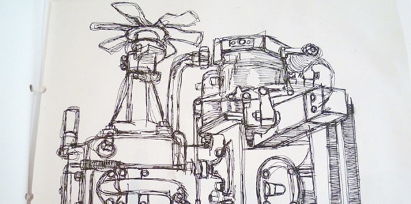 Biro drawing of a mechanical structure